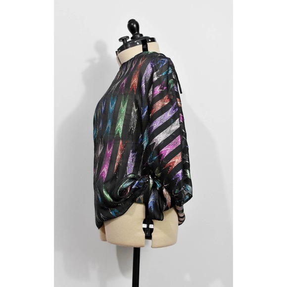 Teddi of California Sheer Black Blouse with Rainbow Metallic Print - Picture 3 of 7